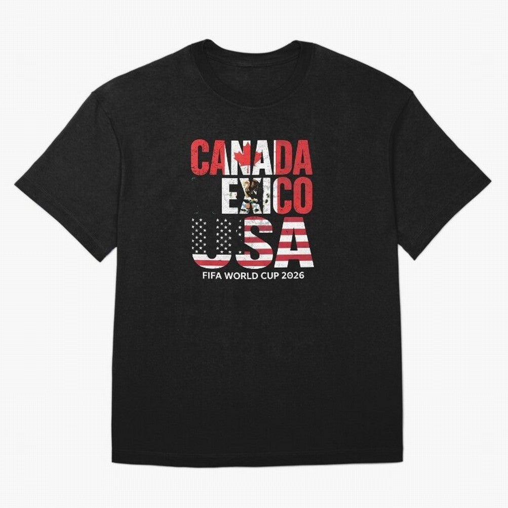 United 2026 World Cup - Canada, Mexico, USA Flags T-Shirt_83138002 Classic T-Shirt Carry the Colors and Pride of FIFA World Cup 2026 USA Canada Mexico Inspired by Messi and Cristiano Ronaldo, Portugal Energy, Vintage Soccer Flavor, Modern Football