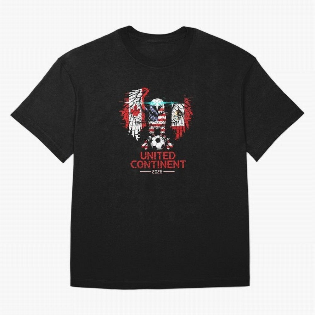 Glitched North America Eagle World Cup Soccer 2026 T-Shirt_83958408 Classic T-Shirt Bring Retro Soccer Energy to FIFA World Cup 2026 Spirit, Driven by Germany, Messi and Cristiano Ronaldo, Worldwide Fan Energy, Dramatic Goals, Stadium Lights and