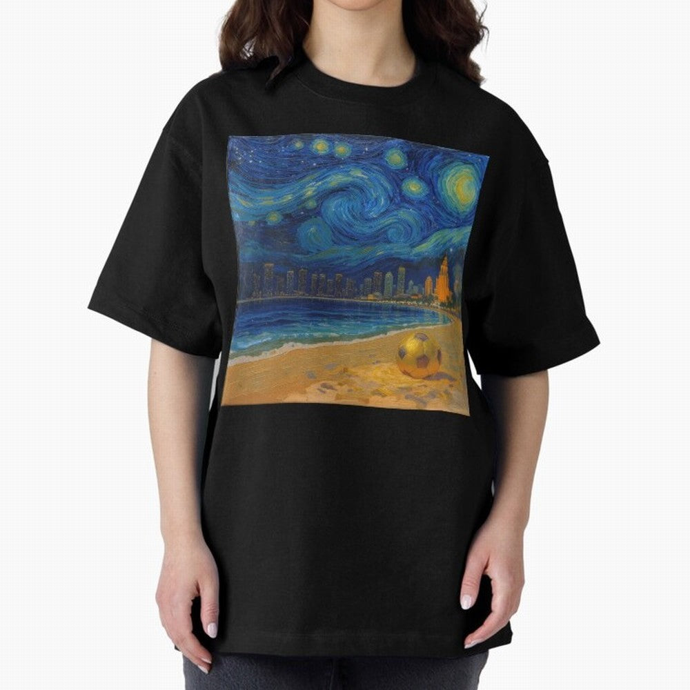 Golden Miami Starry Night Beach Soccer Fine Art Print Impasto Oil Painting Classic T-Shirt Show Championship Spirit for the FIFA World Cup 2026 Group Stage Journey through Messi, CR7 and Mbappe Highlights, Spain and Netherlands Pride, Classic