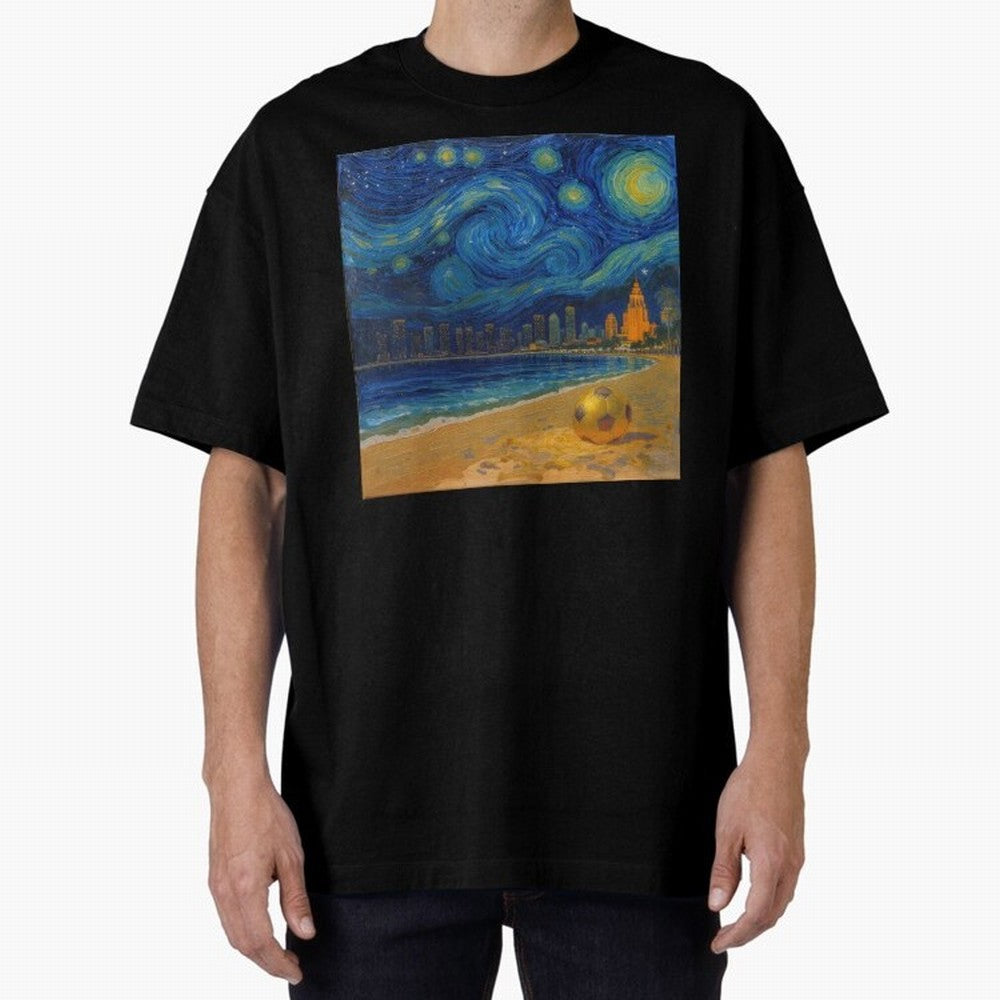 Golden Miami Starry Night Beach Soccer Fine Art Print Impasto Oil Painting Classic T-Shirt Show Championship Spirit for the FIFA World Cup 2026 Group Stage Journey through Messi, CR7 and Mbappe Highlights, Spain and Netherlands Pride, Classic