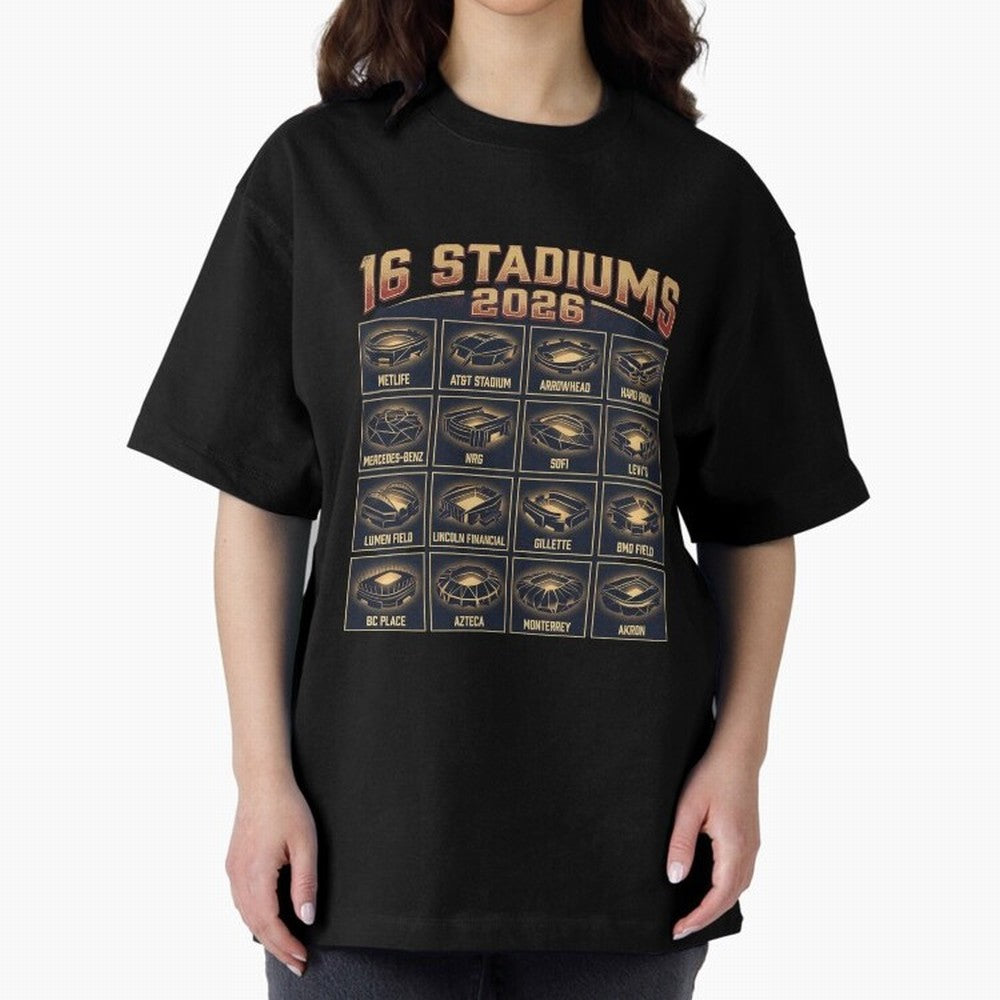Sixteen Stadiums for 2026 World Cup Classic T-Shirt Bring Stadium Energy to Match Day Hype around FIFA World Cup 2026 USA Canada Mexico, Haaland and Mbappe, Brazil, Goal Celebration Energy, Supporter Heritage, Football Icons and Worldwide