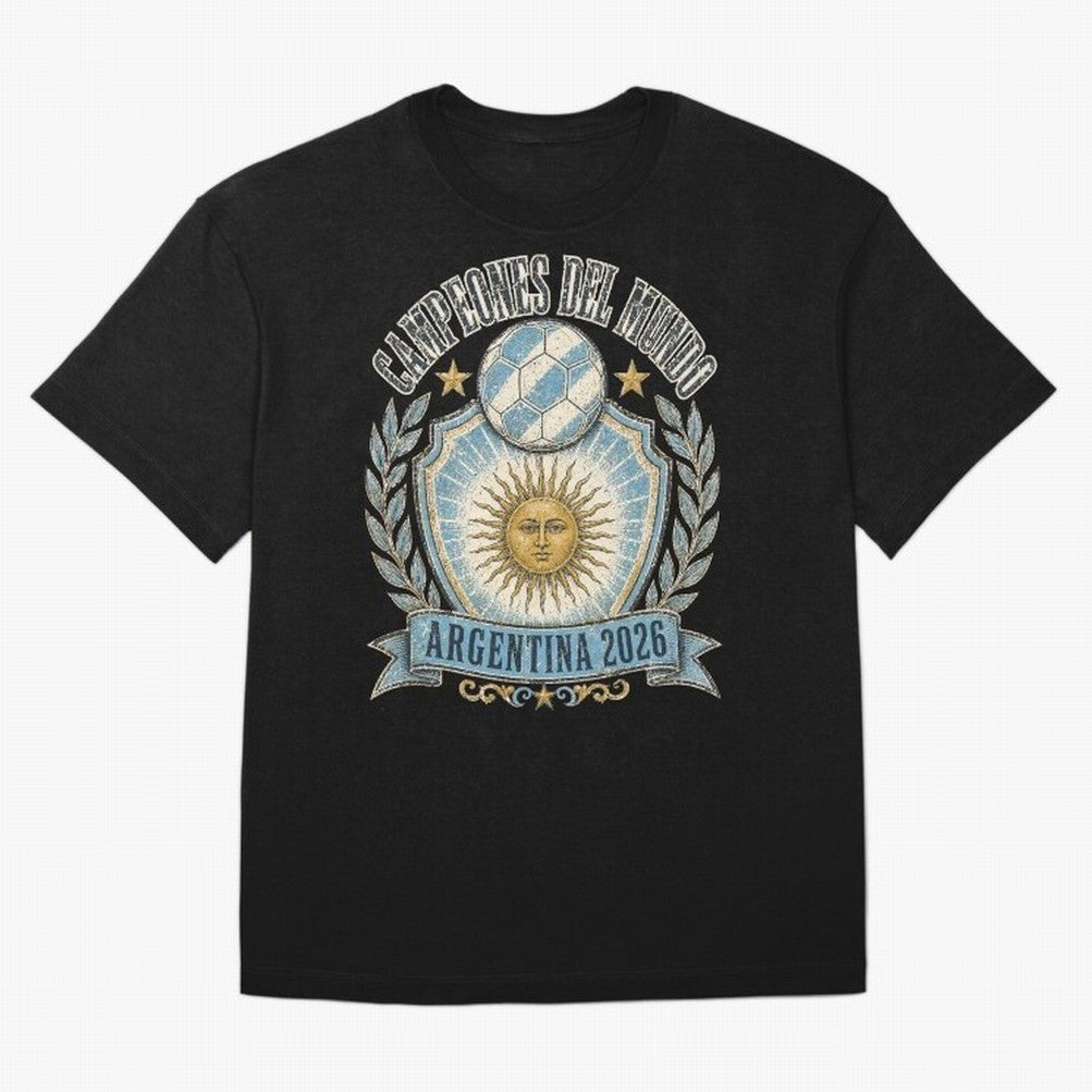 Campeones Del Mundo Argentina 2026 World Cup Soccer T-Shirt Classic T-Shirt Bring Global Football Passion for FIFA World Cup 2026 Group Stage, Capturing Messi and Cristiano Ronaldo, Portugal, Spain and Germany, Supporter Pride, Iconic Celebrations,