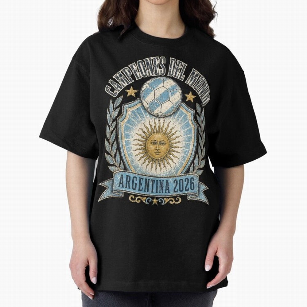 Campeones Del Mundo Argentina 2026 World Cup Soccer T-Shirt Classic T-Shirt Bring Global Football Passion for FIFA World Cup 2026 Group Stage, Capturing Messi and Cristiano Ronaldo, Portugal, Spain and Germany, Supporter Pride, Iconic Celebrations,