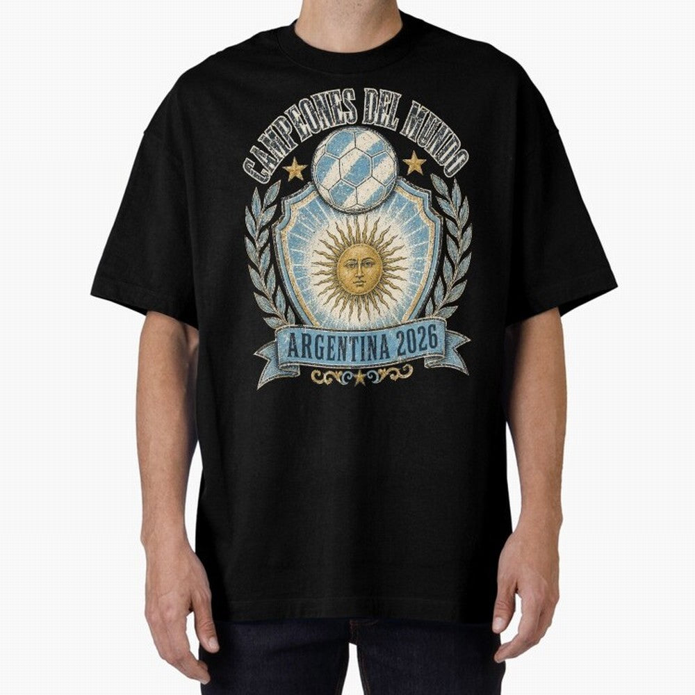 Campeones Del Mundo Argentina 2026 World Cup Soccer T-Shirt Classic T-Shirt Bring Global Football Passion for FIFA World Cup 2026 Group Stage, Capturing Messi and Cristiano Ronaldo, Portugal, Spain and Germany, Supporter Pride, Iconic Celebrations,