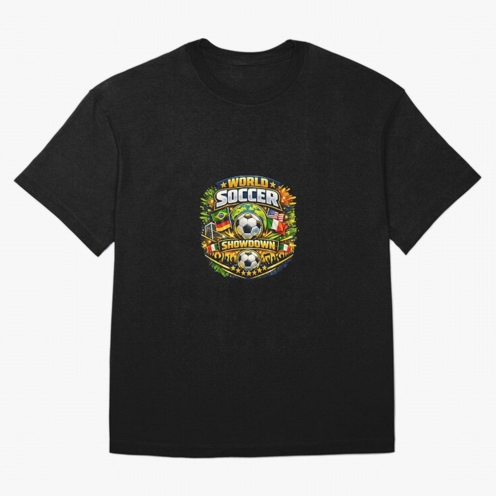 World Soccer Showdown Global Flags @ Fan Edition Classic T-Shirt Wear the Spirit of Global Football Passion for FIFA World Cup 2026 USA Canada Mexico, Celebrating Messi, Neymar and Mbappe, Brazil, Sports Nostalgia, International Competition, Famous