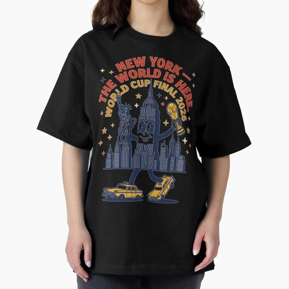 New York World Cup Final ¡ª The World Is Here V1 Classic T-Shirt Cheer for FIFA World Cup 2026 Spirit, Highlighting Portugal, Messi, CR7 and Mbappe, Championship Spirit, Famous Goals, Roaring Crowds and International Football Unity; Ideal for Fans