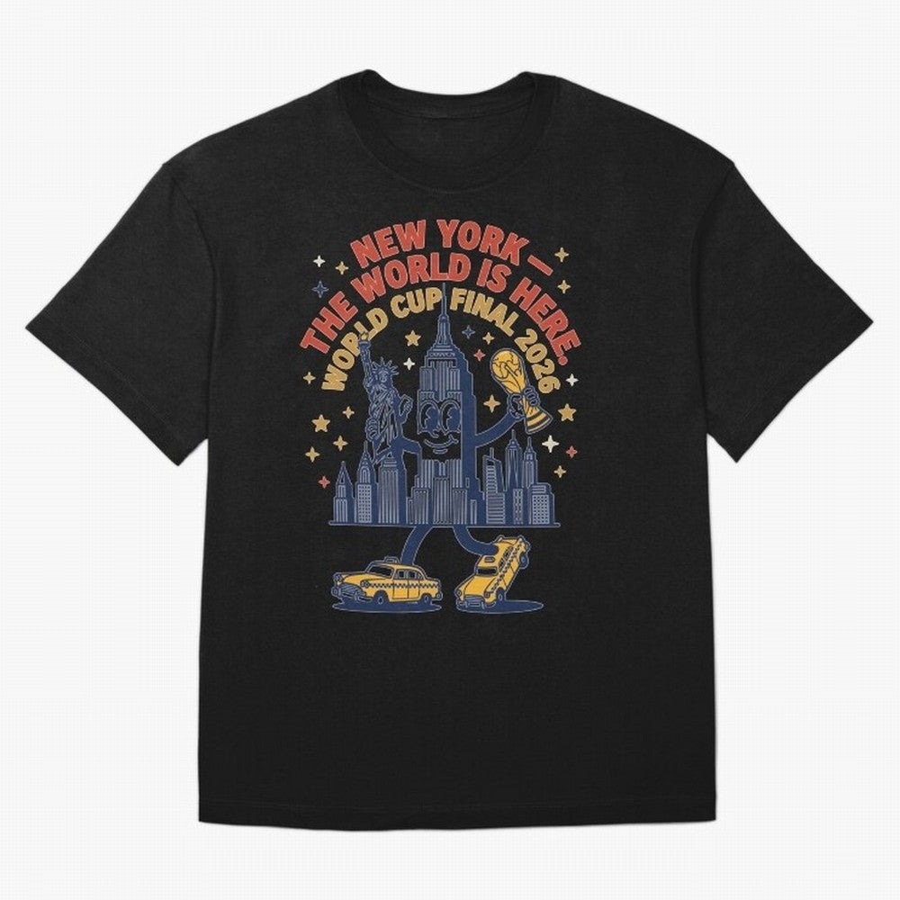 New York World Cup Final ¡ª The World Is Here V1 Classic T-Shirt Cheer for FIFA World Cup 2026 Spirit, Highlighting Portugal, Messi, CR7 and Mbappe, Championship Spirit, Famous Goals, Roaring Crowds and International Football Unity; Ideal for Fans