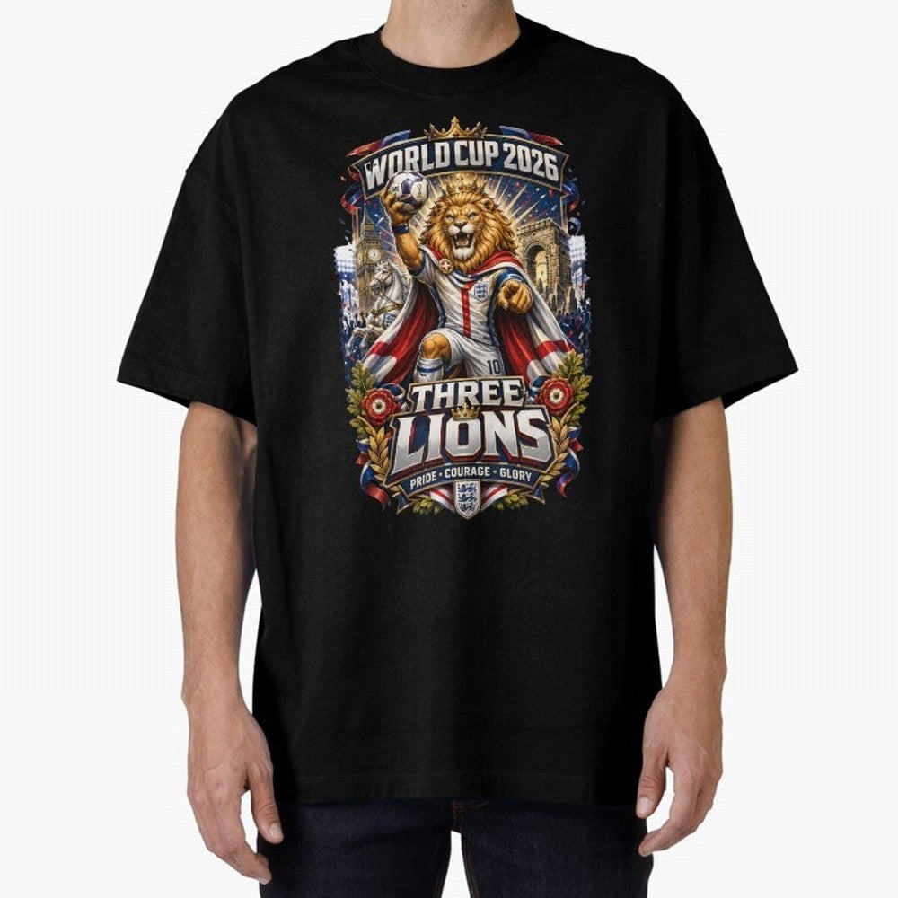 Three Lions World Cup 2026 Classic T-Shirt Show Fan Pride Across FIFA World Cup 2026 Spirit, Capturing England, Haaland, Vintage Soccer Flavor, Modern Football Stars, National Flags and Final Night Emotion; Ideal for Passionate Fans Who Love