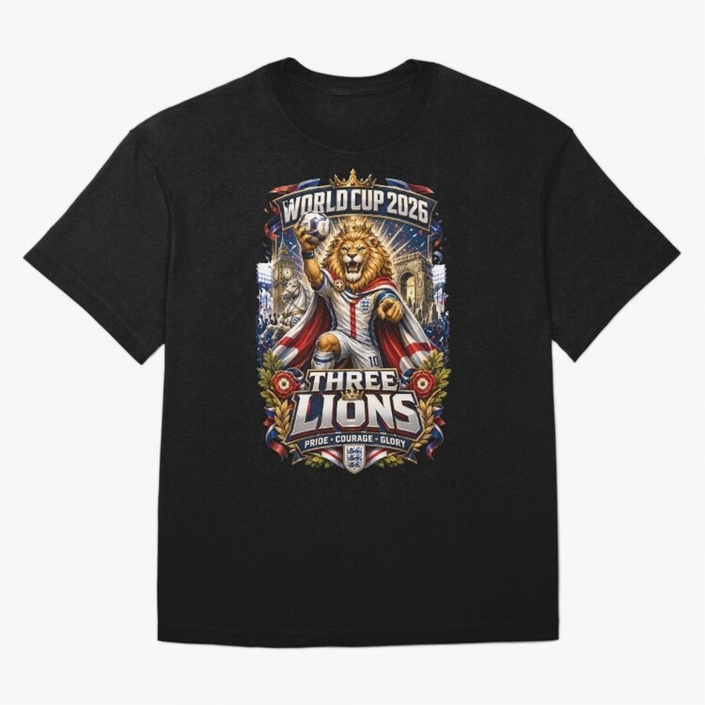 Three Lions World Cup 2026 Classic T-Shirt Show Fan Pride Across FIFA World Cup 2026 Spirit, Capturing England, Haaland, Vintage Soccer Flavor, Modern Football Stars, National Flags and Final Night Emotion; Ideal for Passionate Fans Who Love