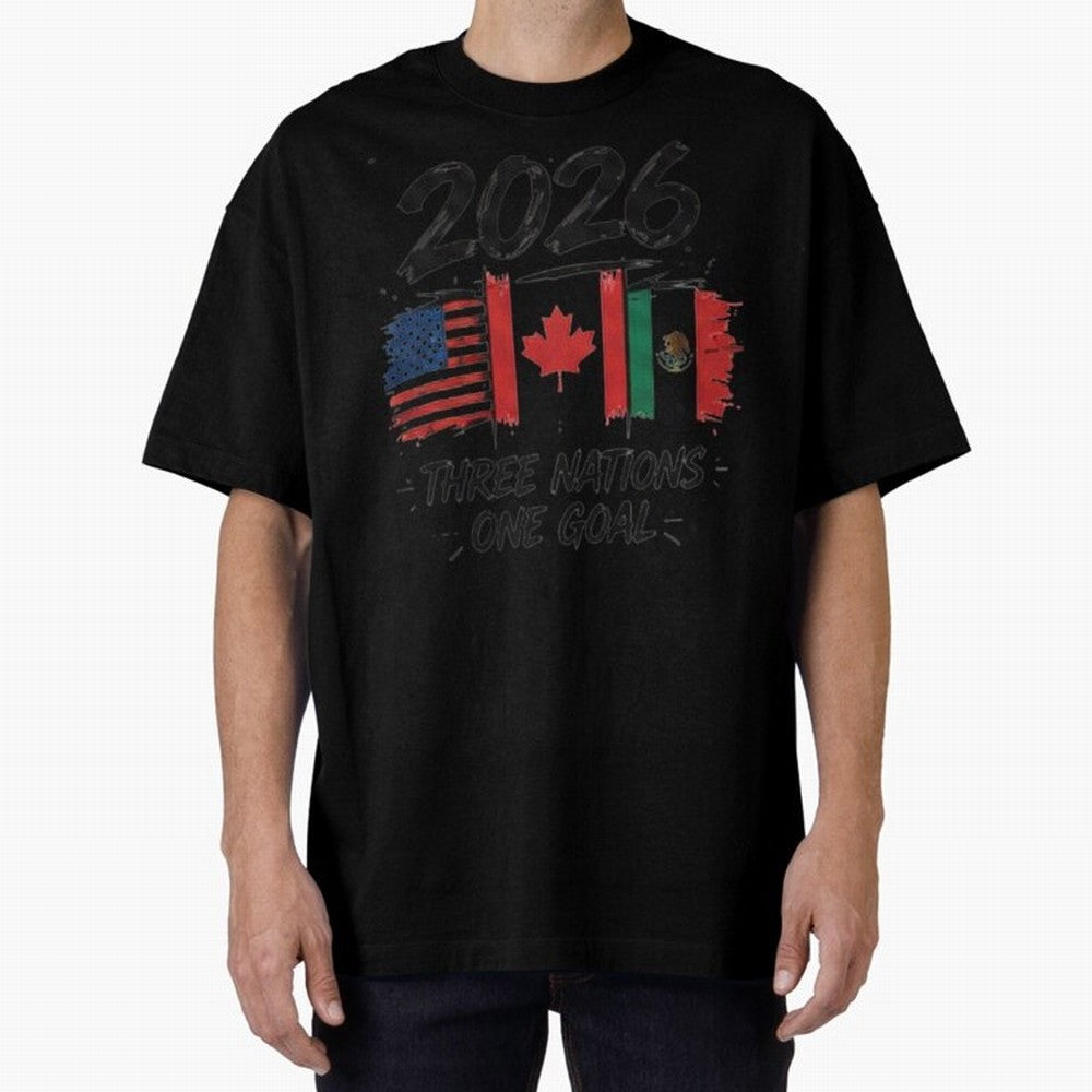 2026 Three Nations One Goal Football Tee Classic T-Shirt Celebrate Unforgettable Nights in Global Football Passion for FIFA World Cup 2026 USA Canada Mexico, Driven by Neymar, Haaland and Cristiano Ronaldo, Argentina, France and Brazil, Football
