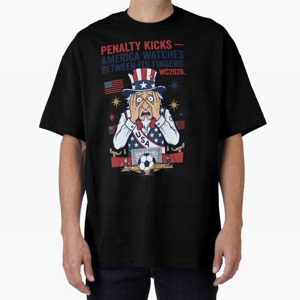 Penalty Kicks ¡ª America Watches Between Its Fingers V1 Classic T-Shirt Support FIFA World Cup 2026 Group Stage Filled with CR7, France and Portugal Energy, Football Festival Excitement, Trophy Ambitions, Country Rivalries and Star Player Buzz;