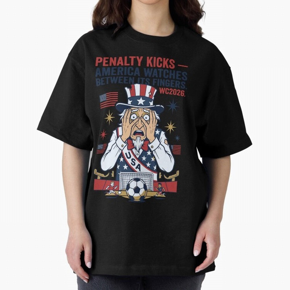 Penalty Kicks ¡ª America Watches Between Its Fingers V1 Classic T-Shirt Support FIFA World Cup 2026 Group Stage Filled with CR7, France and Portugal Energy, Football Festival Excitement, Trophy Ambitions, Country Rivalries and Star Player Buzz;