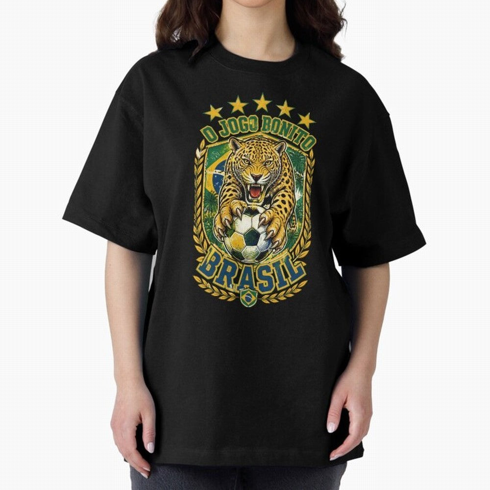 Brazil Soccer Jaguar - O Jogo Bonito Vintage 5 Stars Football Fan T-Shirt Classic T-Shirt Feel the Trophy Chase of FIFA World Cup 2026 USA Canada Mexico Inspired by CR7, Germany Energy, Retro Football Energy, Iconic Rivalries, Trophy Chase Drama