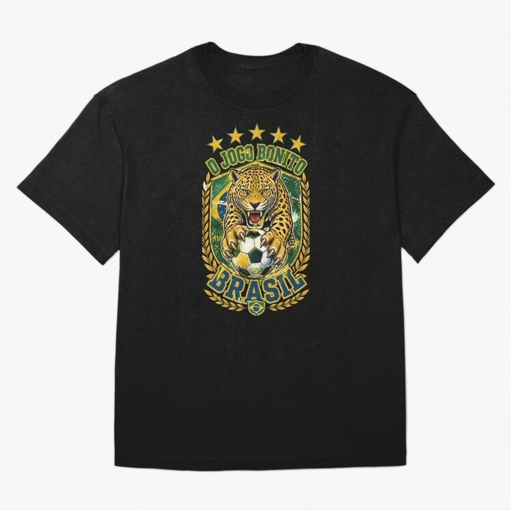 Brazil Soccer Jaguar - O Jogo Bonito Vintage 5 Stars Football Fan T-Shirt Classic T-Shirt Feel the Trophy Chase of FIFA World Cup 2026 USA Canada Mexico Inspired by CR7, Germany Energy, Retro Football Energy, Iconic Rivalries, Trophy Chase Drama
