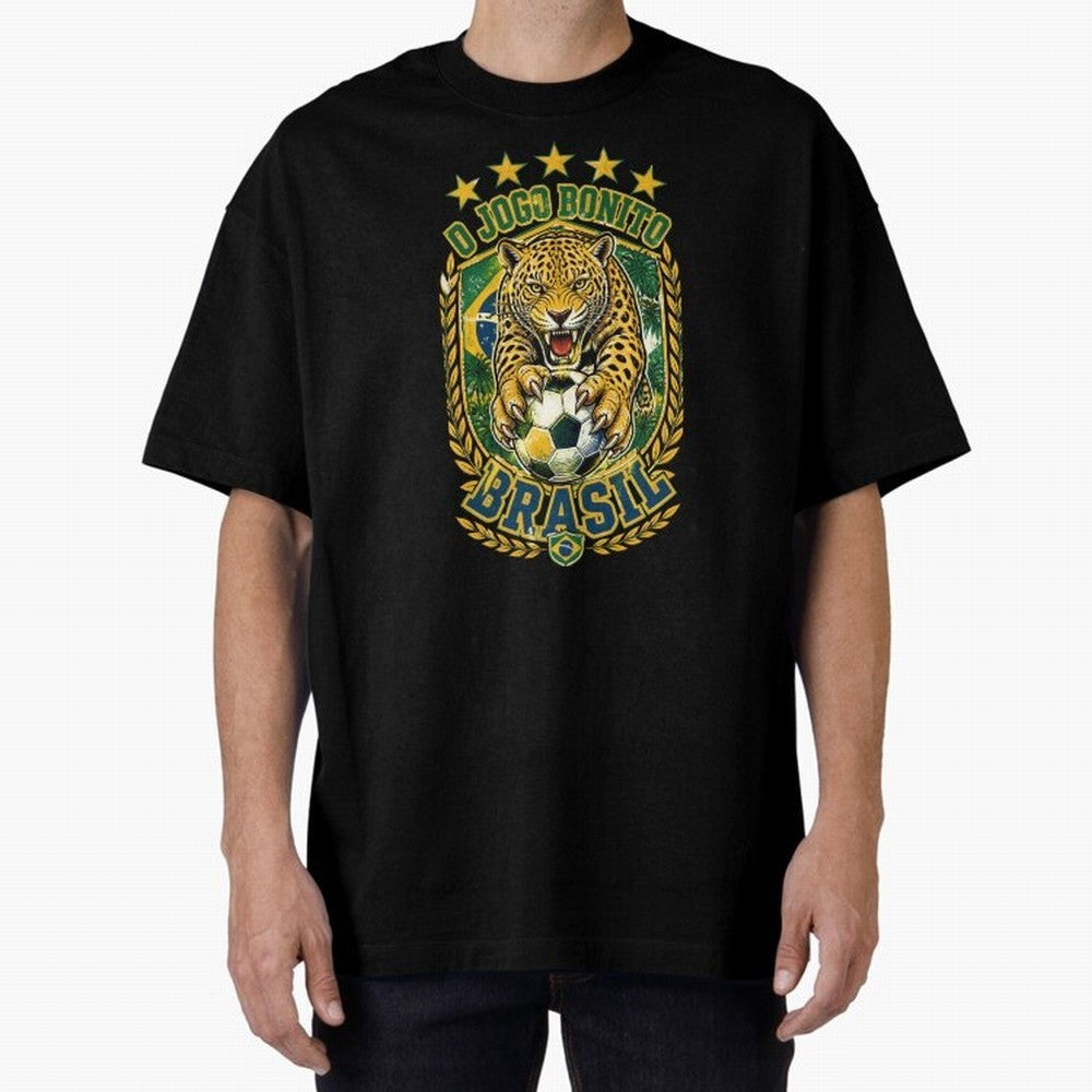 Brazil Soccer Jaguar - O Jogo Bonito Vintage 5 Stars Football Fan T-Shirt Classic T-Shirt Feel the Trophy Chase of FIFA World Cup 2026 USA Canada Mexico Inspired by CR7, Germany Energy, Retro Football Energy, Iconic Rivalries, Trophy Chase Drama