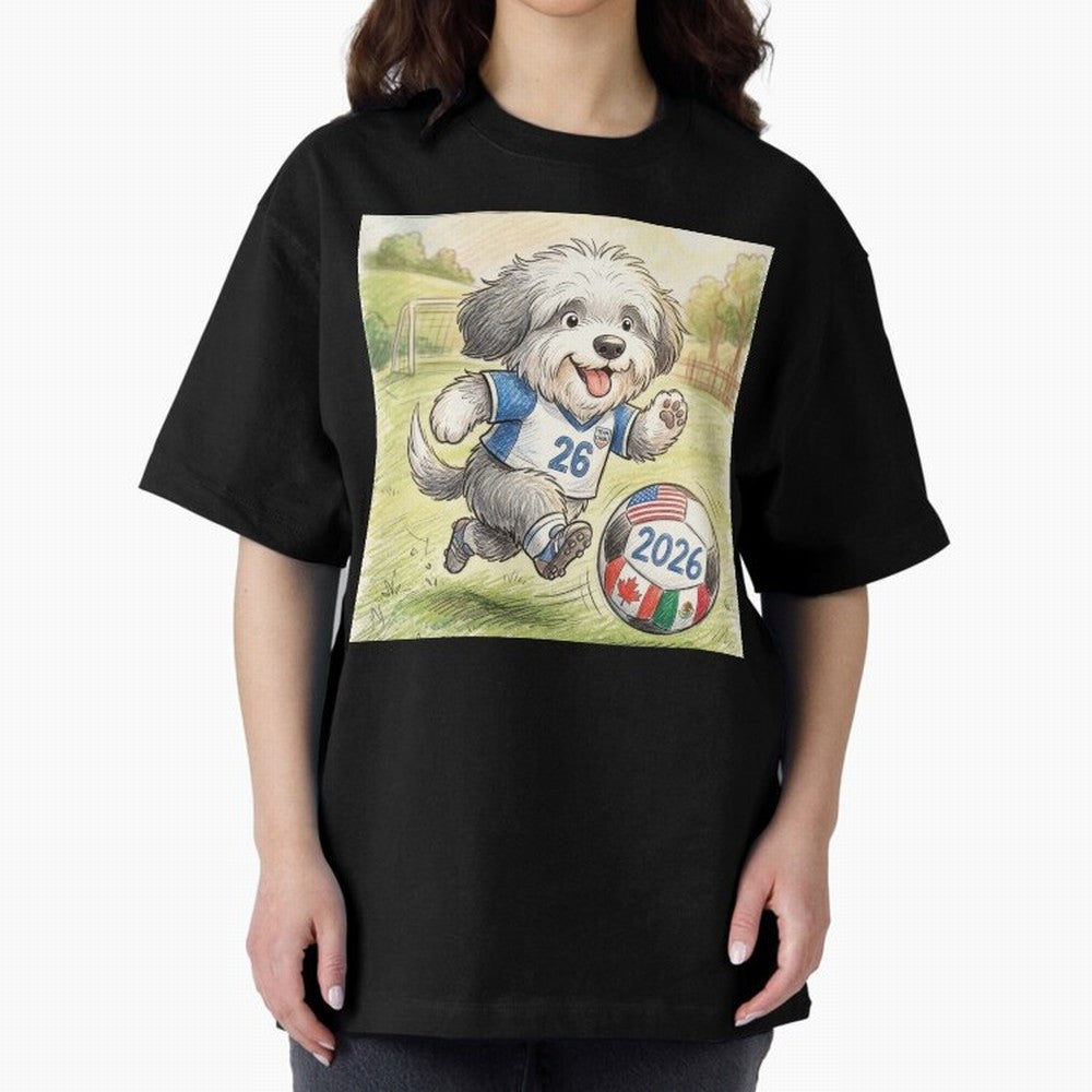 Cute Sheepdog Soccer Star - 2026 World Cup Fluffy Puppy Classic T-Shirt Follow Every Goal of FIFA World Cup 2026 Group Stage Spirit, Driven by England, France and Netherlands, Haaland, Sports Nostalgia, International Competition, Famous Players and