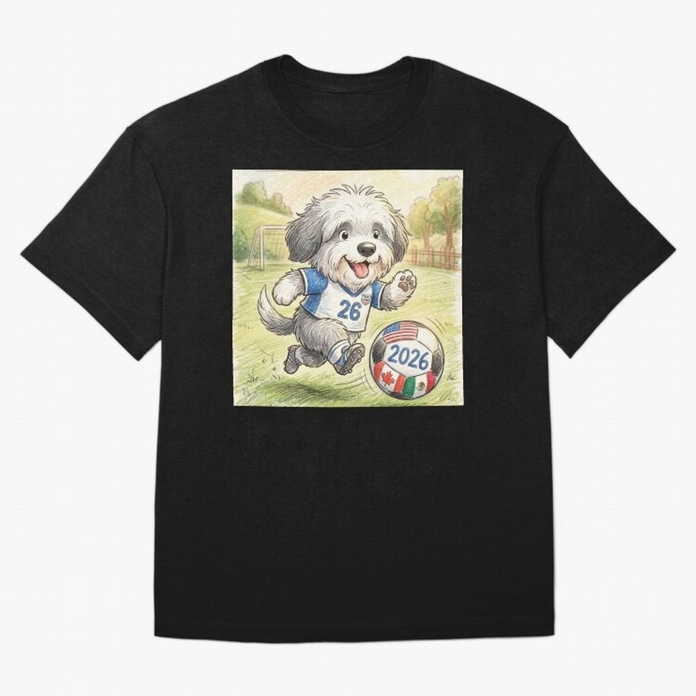 Cute Sheepdog Soccer Star - 2026 World Cup Fluffy Puppy Classic T-Shirt Follow Every Goal of FIFA World Cup 2026 Group Stage Spirit, Driven by England, France and Netherlands, Haaland, Sports Nostalgia, International Competition, Famous Players and