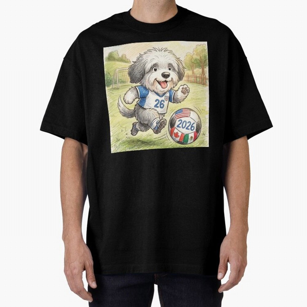 Cute Sheepdog Soccer Star - 2026 World Cup Fluffy Puppy Classic T-Shirt Follow Every Goal of FIFA World Cup 2026 Group Stage Spirit, Driven by England, France and Netherlands, Haaland, Sports Nostalgia, International Competition, Famous Players and