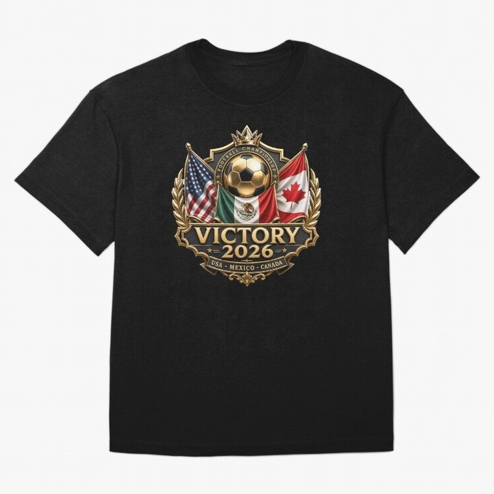 Victory 2026 USA Mexico Canada Football Crest Classic T-Shirt Cheer through Every Moment of FIFA World Cup 2026 USA Canada Mexico for Fans of Cristiano Ronaldo, Haaland and CR7 and Portugal, Spain and Germany, Bringing Sports Nostalgia,