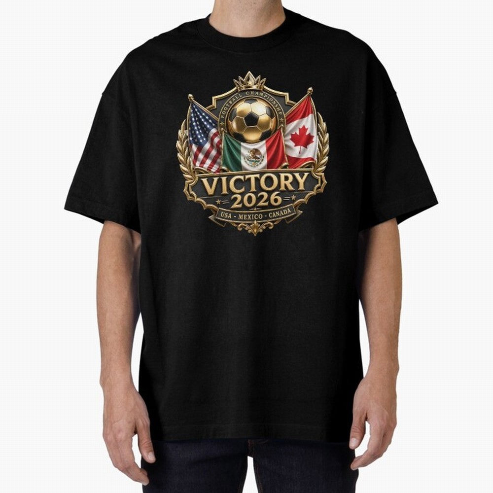 Victory 2026 USA Mexico Canada Football Crest Classic T-Shirt Cheer through Every Moment of FIFA World Cup 2026 USA Canada Mexico for Fans of Cristiano Ronaldo, Haaland and CR7 and Portugal, Spain and Germany, Bringing Sports Nostalgia,
