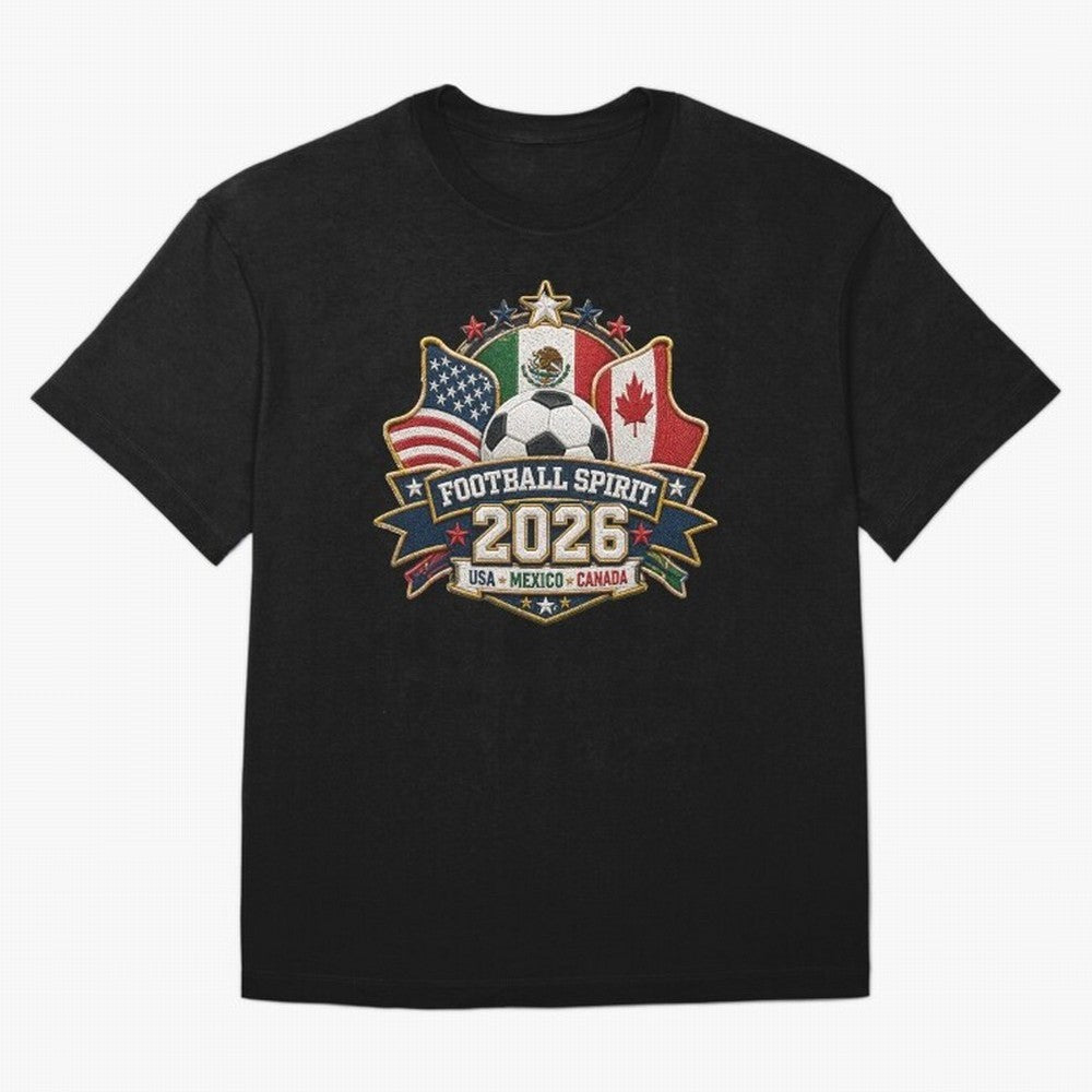Football Spirit 2026 USA Mexico Canada Patch Design Classic T-Shirt Support Your Favorite Stars during Global Football Passion for FIFA World Cup 2026, Centered on Mbappe, Brazil, Portugal and Argentina, Global Supporter Spirit, Legendary Goals,