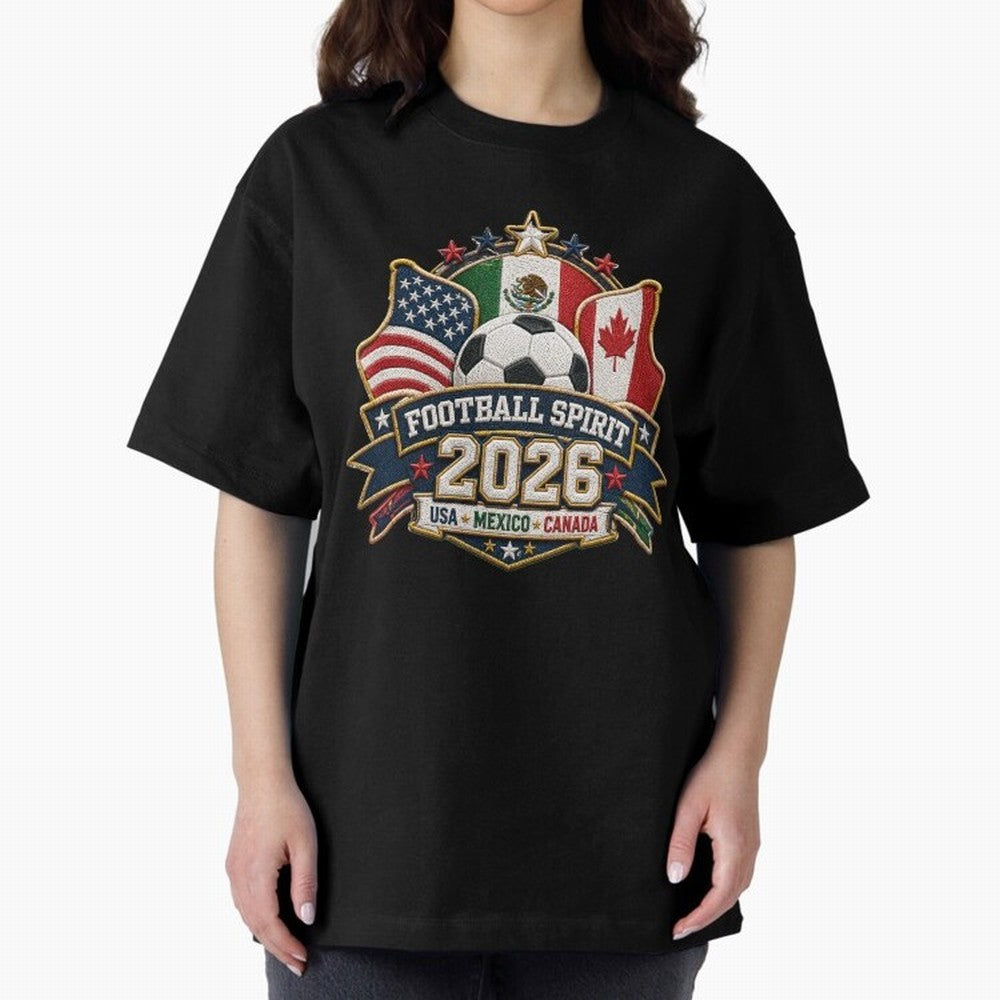 Football Spirit 2026 USA Mexico Canada Patch Design Classic T-Shirt Support Your Favorite Stars during Global Football Passion for FIFA World Cup 2026, Centered on Mbappe, Brazil, Portugal and Argentina, Global Supporter Spirit, Legendary Goals,