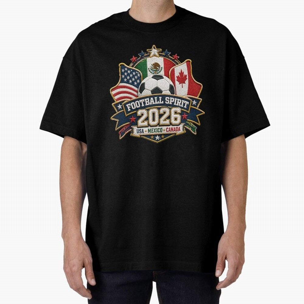 Football Spirit 2026 USA Mexico Canada Patch Design Classic T-Shirt Support Your Favorite Stars during Global Football Passion for FIFA World Cup 2026, Centered on Mbappe, Brazil, Portugal and Argentina, Global Supporter Spirit, Legendary Goals,