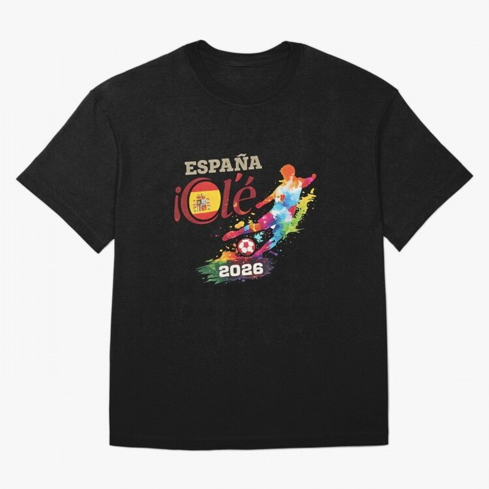 Spain Ol¨¦ 2026 Colorful Watercolor Football Graphic Classic T-Shirt Remember Iconic Moments from FIFA World Cup 2026 for Fans of Mbappe and Neymar and Spain and Netherlands, Bringing Supporter Pride, Iconic Celebrations, Legendary Names and Global