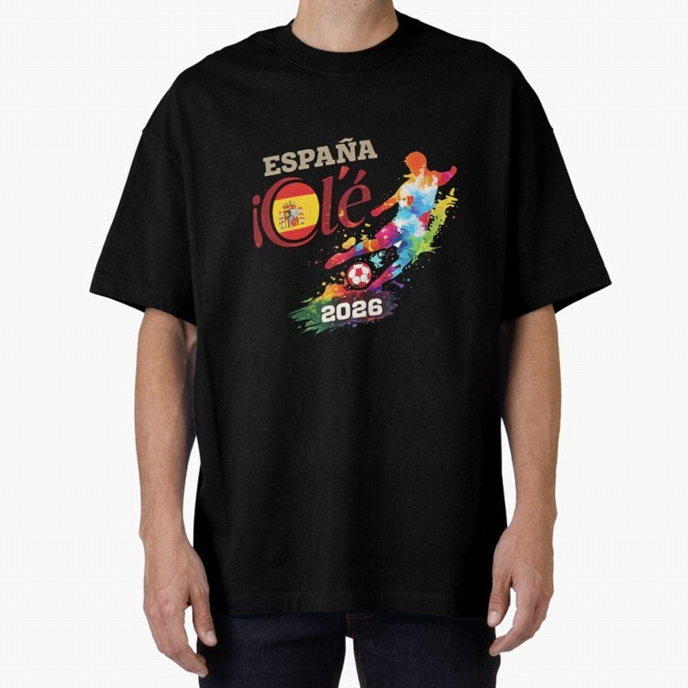 Spain Ol¨¦ 2026 Colorful Watercolor Football Graphic Classic T-Shirt Remember Iconic Moments from FIFA World Cup 2026 for Fans of Mbappe and Neymar and Spain and Netherlands, Bringing Supporter Pride, Iconic Celebrations, Legendary Names and Global
