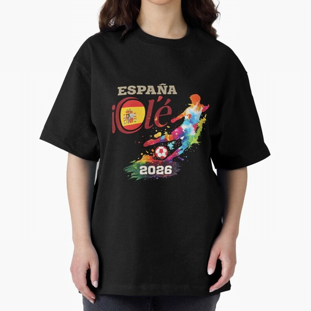 Spain Ol¨¦ 2026 Colorful Watercolor Football Graphic Classic T-Shirt Remember Iconic Moments from FIFA World Cup 2026 for Fans of Mbappe and Neymar and Spain and Netherlands, Bringing Supporter Pride, Iconic Celebrations, Legendary Names and Global