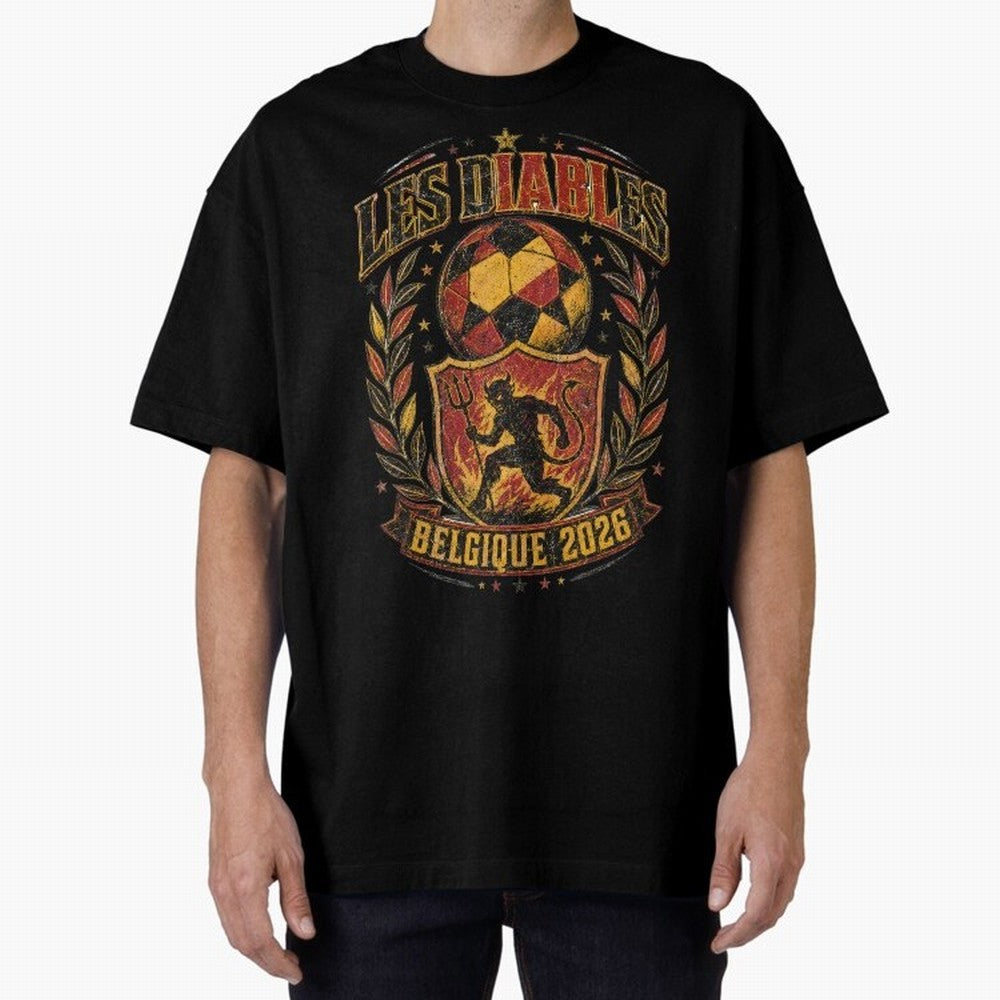 Les Diables Rouges Belgique 2026 World Cup Soccer T-Shirt Classic T-Shirt Relive the Noise and Pride of FIFA World Cup 2026 Group Stage for Fans of Haaland and Mbappe and France, Bringing Match Day Excitement, Supporter Culture, Golden Goals and