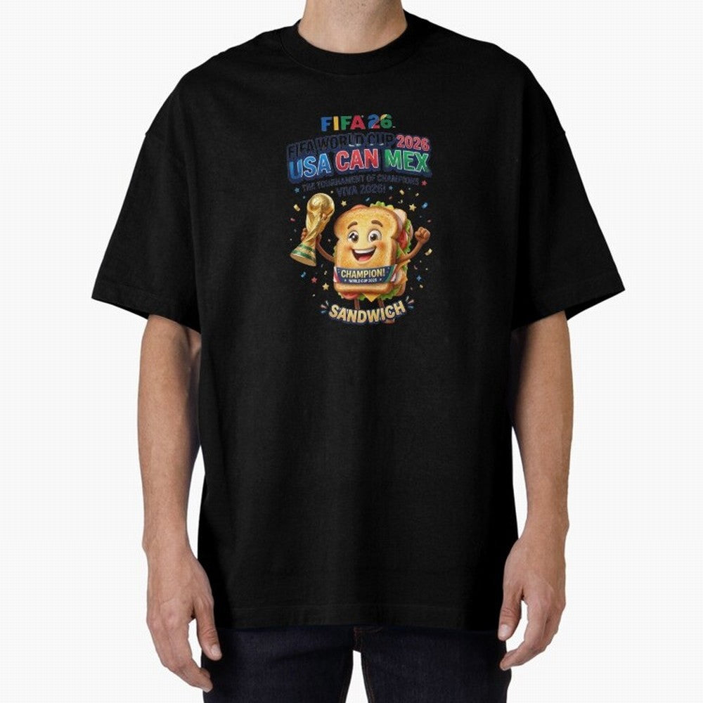 Cartoon Sandwich Champion Holding 2026 World Cup Trophy Classic T-Shirt Make the Season About FIFA World Cup 2026 USA Canada Mexico for Fans of Neymar, Haaland and Cristiano Ronaldo and Germany, Bringing Stadium Memories, Football Loyalty,