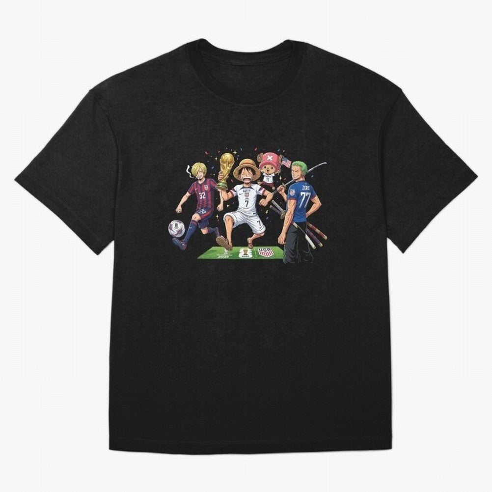 One Piece Characters Celebrating World Cup 2026 USA Classic T-Shirt Celebrate Football Heritage in the FIFA World Cup 2026 Group Stage Journey through Messi Highlights, Argentina, France and Brazil Pride, Classic Soccer Heritage, Championship