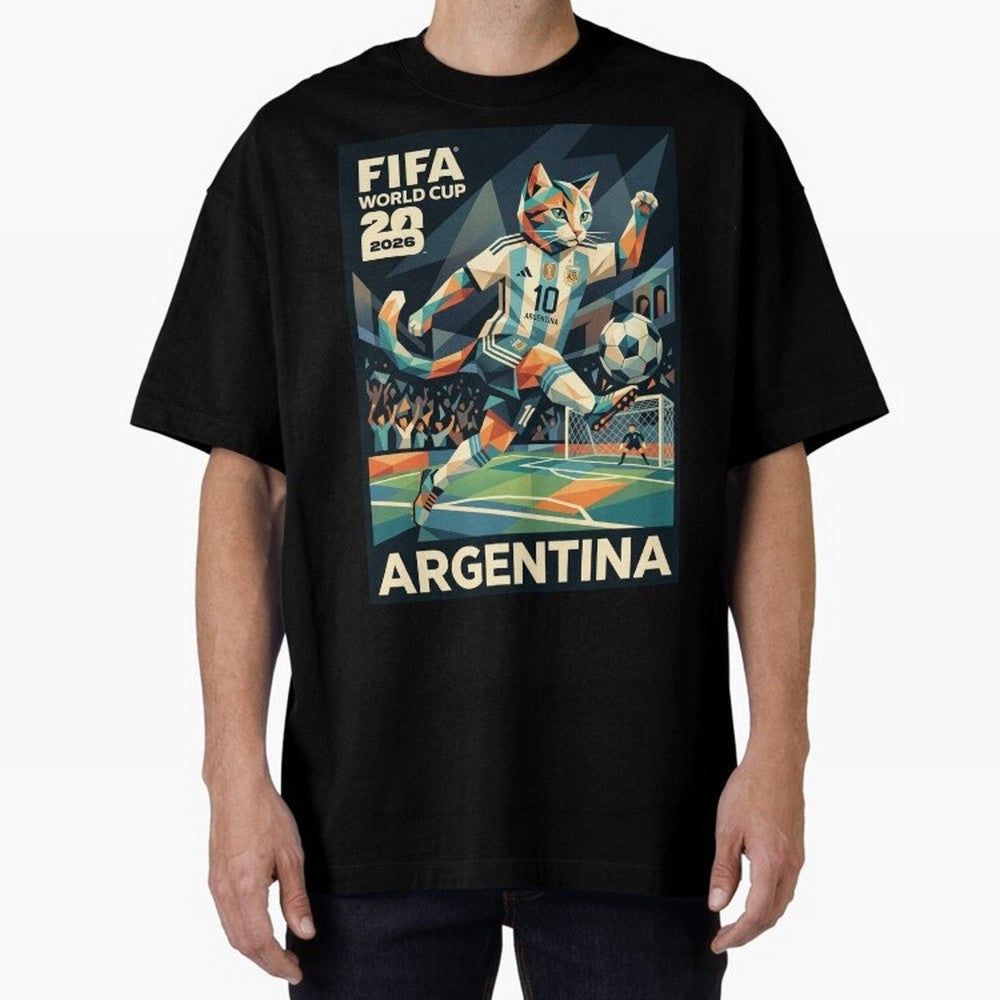 Argentina Cat World Cup 2026 ¨C Geometric Football Art Classic T-Shirt Feel FIFA World Cup 2026 USA Canada Mexico Spirit, with Brazil, Neymar, Worldwide Fan Energy, Dramatic Goals, Stadium Lights and Championship Celebrations; Made for Collectors