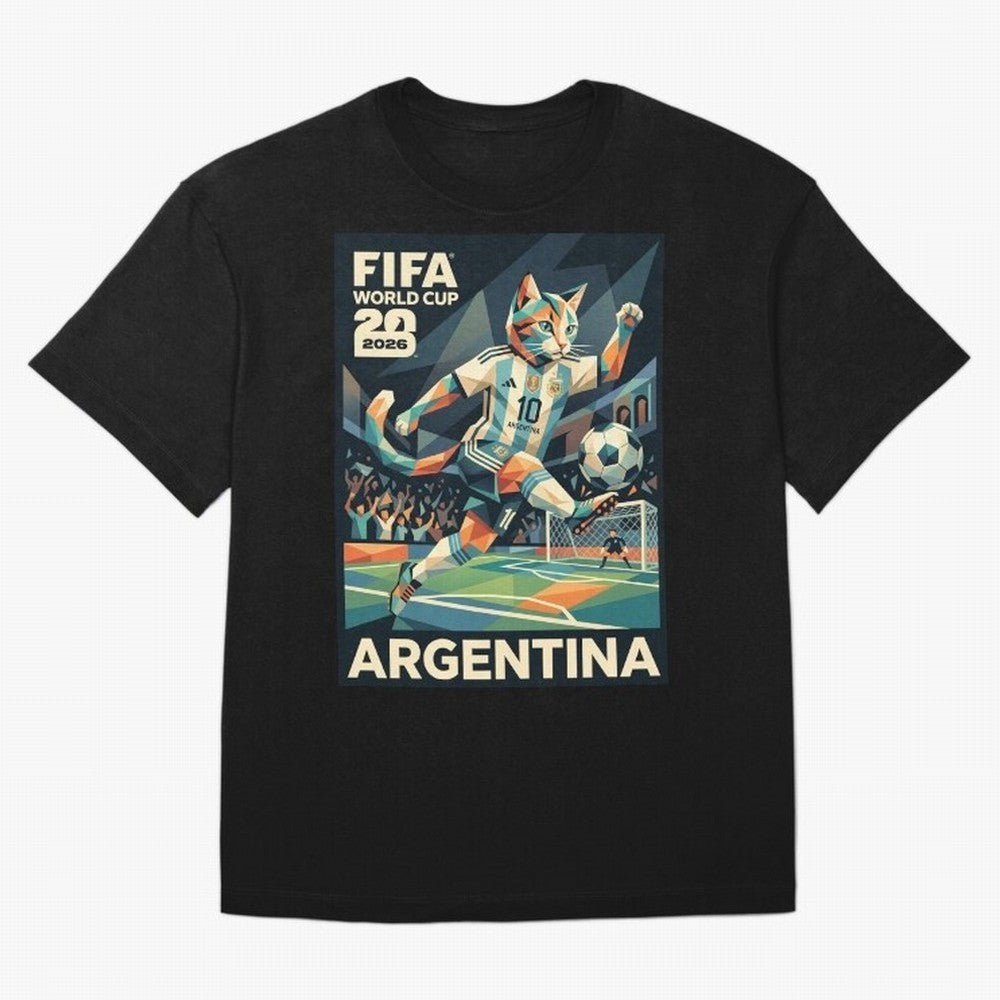 Argentina Cat World Cup 2026 ¨C Geometric Football Art Classic T-Shirt Feel FIFA World Cup 2026 USA Canada Mexico Spirit, with Brazil, Neymar, Worldwide Fan Energy, Dramatic Goals, Stadium Lights and Championship Celebrations; Made for Collectors