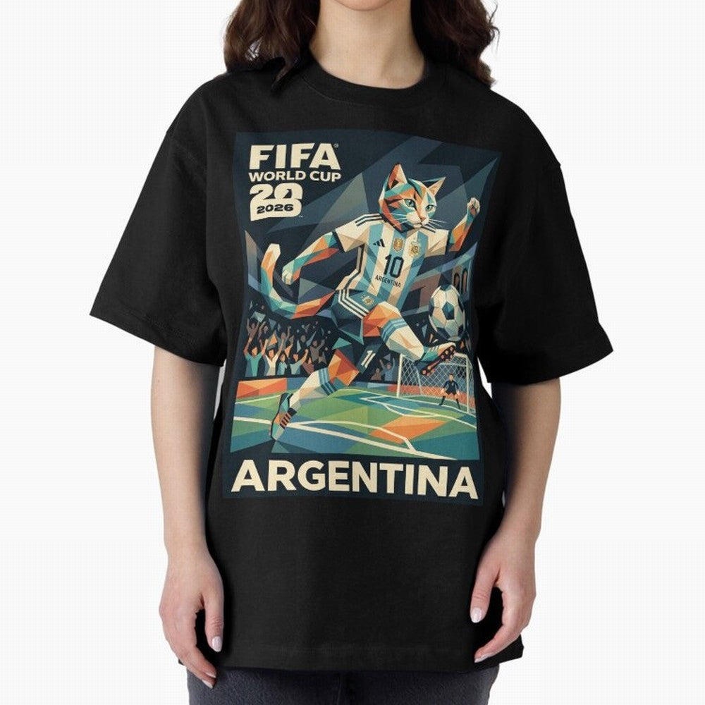 Argentina Cat World Cup 2026 ¨C Geometric Football Art Classic T-Shirt Feel FIFA World Cup 2026 USA Canada Mexico Spirit, with Brazil, Neymar, Worldwide Fan Energy, Dramatic Goals, Stadium Lights and Championship Celebrations; Made for Collectors