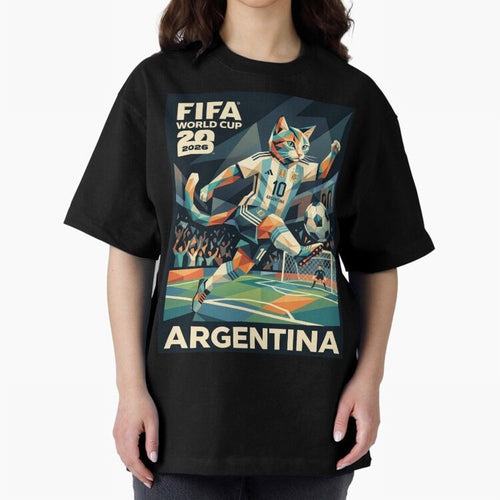 Argentina Cat World Cup 2026 ¨C Geometric Football Art Classic T-Shirt Feel FIFA World Cup 2026 USA Canada Mexico Spirit, with Brazil, Neymar, Worldwide Fan Energy, Dramatic Goals, Stadium Lights and Championship Celebrations; Made for Collectors