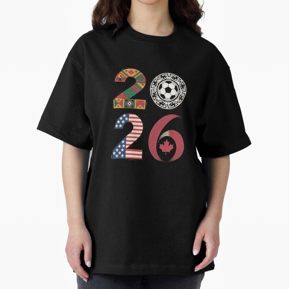 2026 Football Countries Design ¨C USA, Canada & Mexico Inspired Art Oversized T-Shirt Celebrate the Stars of Global Football Passion for FIFA World Cup 2026 USA Canada Mexico, Filled with Neymar, Haaland and Cristiano Ronaldo, France, Football