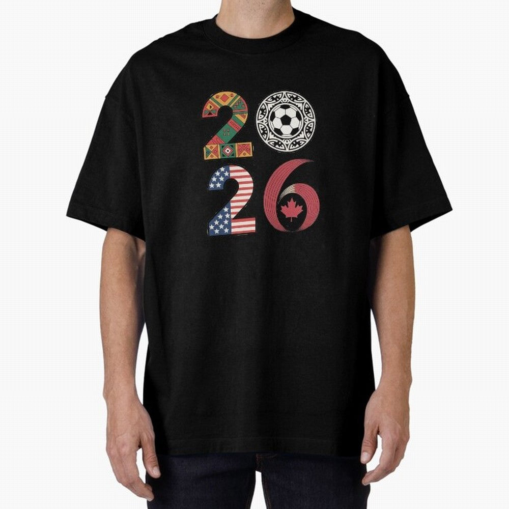 2026 Football Countries Design ¨C USA, Canada & Mexico Inspired Art Oversized T-Shirt Celebrate the Stars of Global Football Passion for FIFA World Cup 2026 USA Canada Mexico, Filled with Neymar, Haaland and Cristiano Ronaldo, France, Football