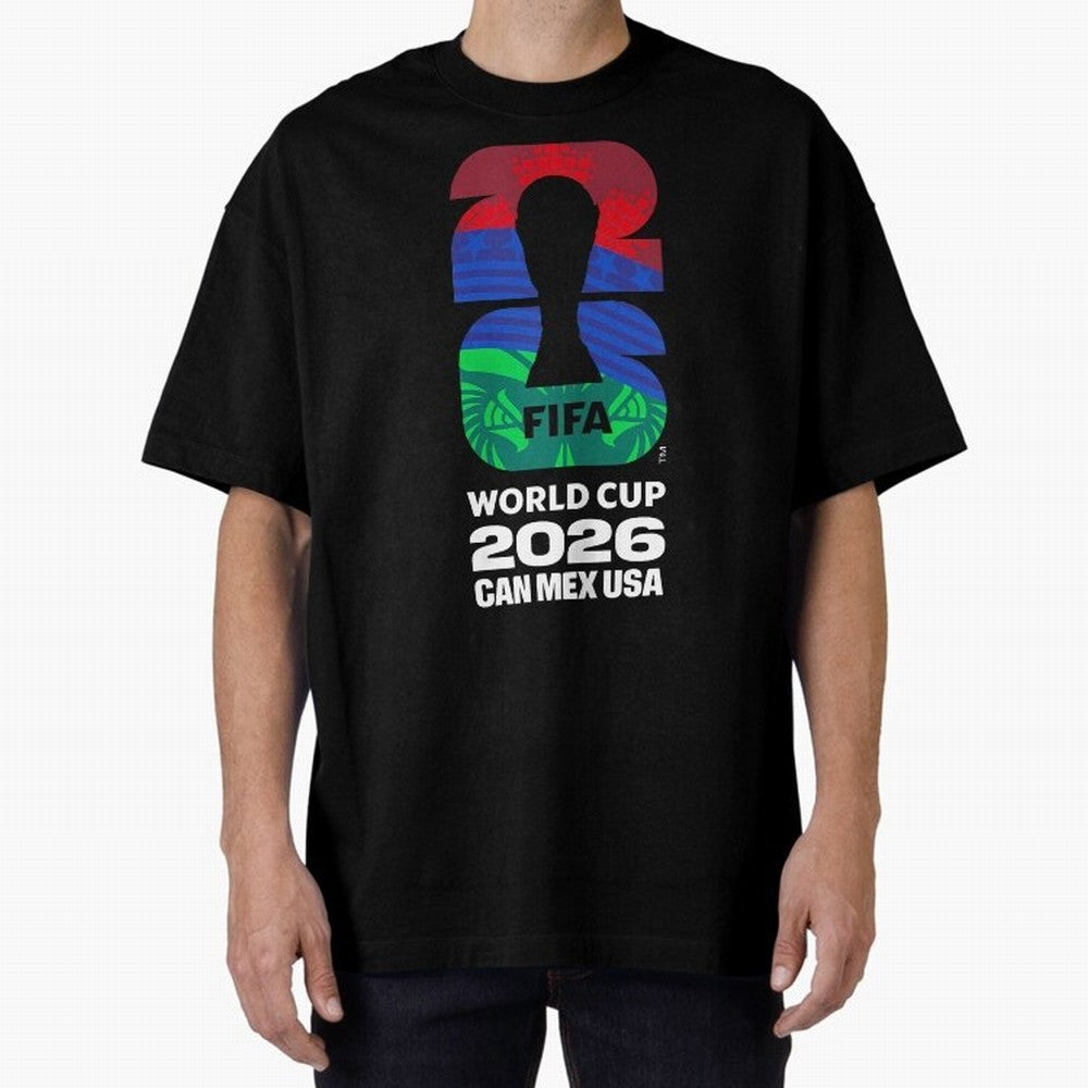 World Cup26 Host Country Logo Flags Oversized T-Shirt Experience FIFA World Cup 2026 USA Canada Mexico for Fans of Messi and Cristiano Ronaldo and Spain and Netherlands, Bringing Vintage Soccer Flavor, Modern Football Stars, National Flags and