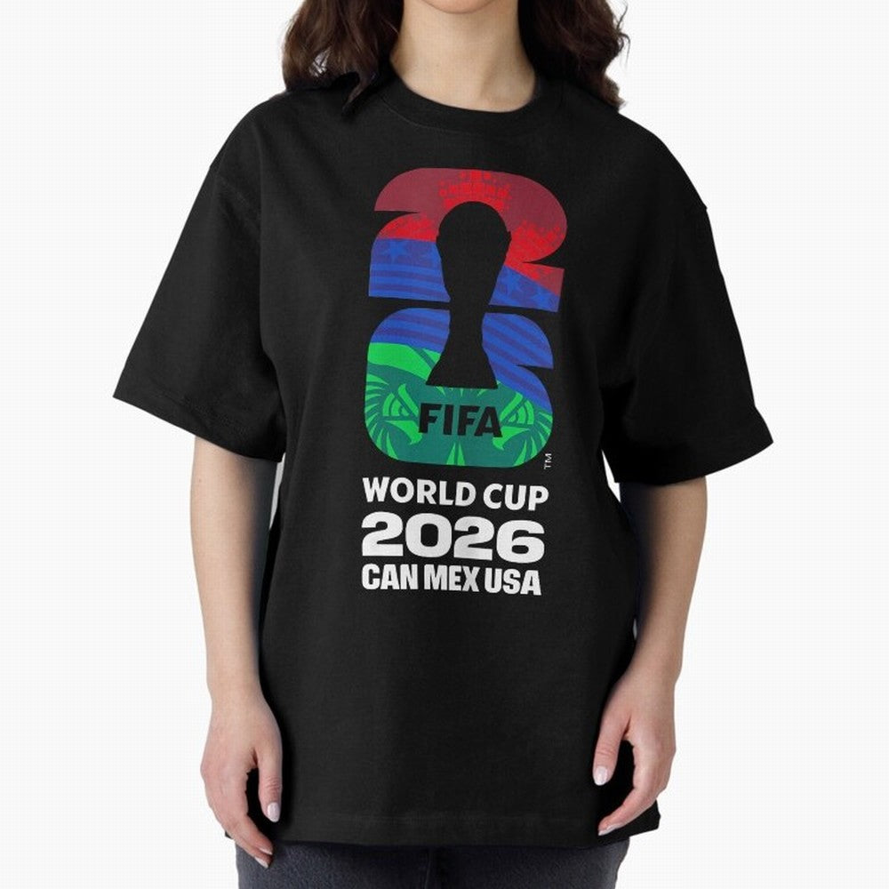 World Cup26 Host Country Logo Flags Oversized T-Shirt Experience FIFA World Cup 2026 USA Canada Mexico for Fans of Messi and Cristiano Ronaldo and Spain and Netherlands, Bringing Vintage Soccer Flavor, Modern Football Stars, National Flags and