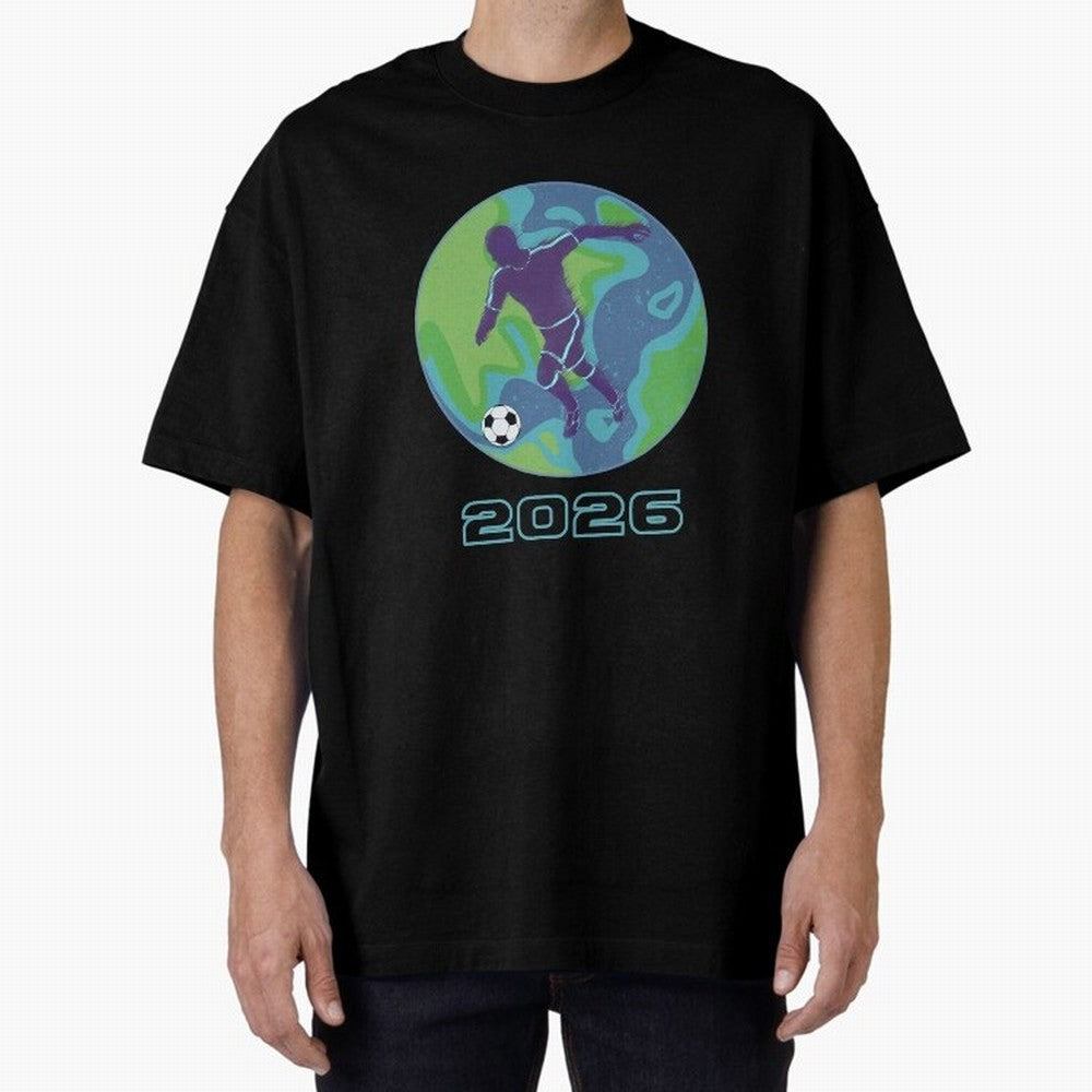 Soccer world 2026 Oversized T-Shirt Carry Global Football Passion for FIFA World Cup 2026, Celebrating CR7 and Messi, France and Portugal, Vintage Soccer Flavor, Modern Football Stars, National Flags and Final Night Emotion; Made for Die Hard