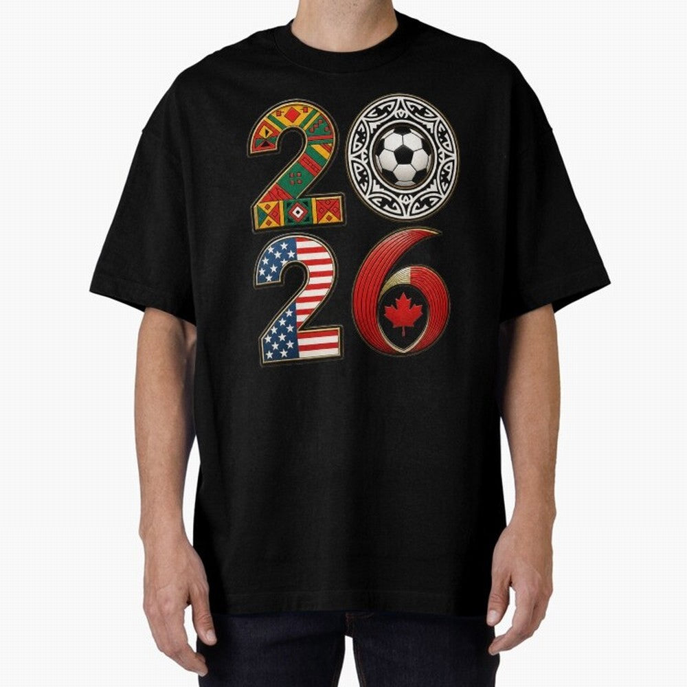 United 2026 Soccer Fan - North America Host Countries Oversized T-Shirt Carry the Dream of FIFA World Cup 2026 Spirit, Capturing Spain, Messi, Sports Nostalgia, International Competition, Famous Players and Unforgettable Victories; Created for