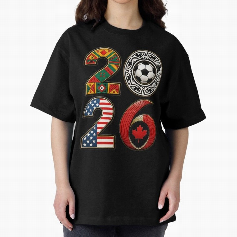 United 2026 Soccer Fan - North America Host Countries Oversized T-Shirt Carry the Dream of FIFA World Cup 2026 Spirit, Capturing Spain, Messi, Sports Nostalgia, International Competition, Famous Players and Unforgettable Victories; Created for