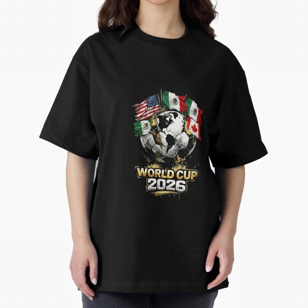 Fifa 2026 World Cup Flags Football Graphic Tee Oversized T-Shirt Fuel Your Fan Pride for Global Football Passion for FIFA World Cup 2026 USA Canada Mexico, Celebrating Mbappe, Argentina, Sports Nostalgia, International Competition, Famous Players