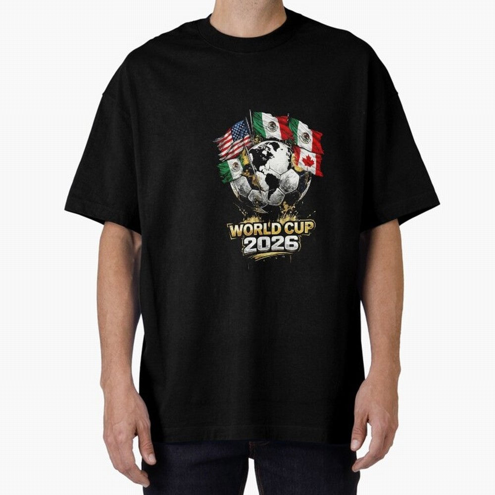 Fifa 2026 World Cup Flags Football Graphic Tee Oversized T-Shirt Fuel Your Fan Pride for Global Football Passion for FIFA World Cup 2026 USA Canada Mexico, Celebrating Mbappe, Argentina, Sports Nostalgia, International Competition, Famous Players