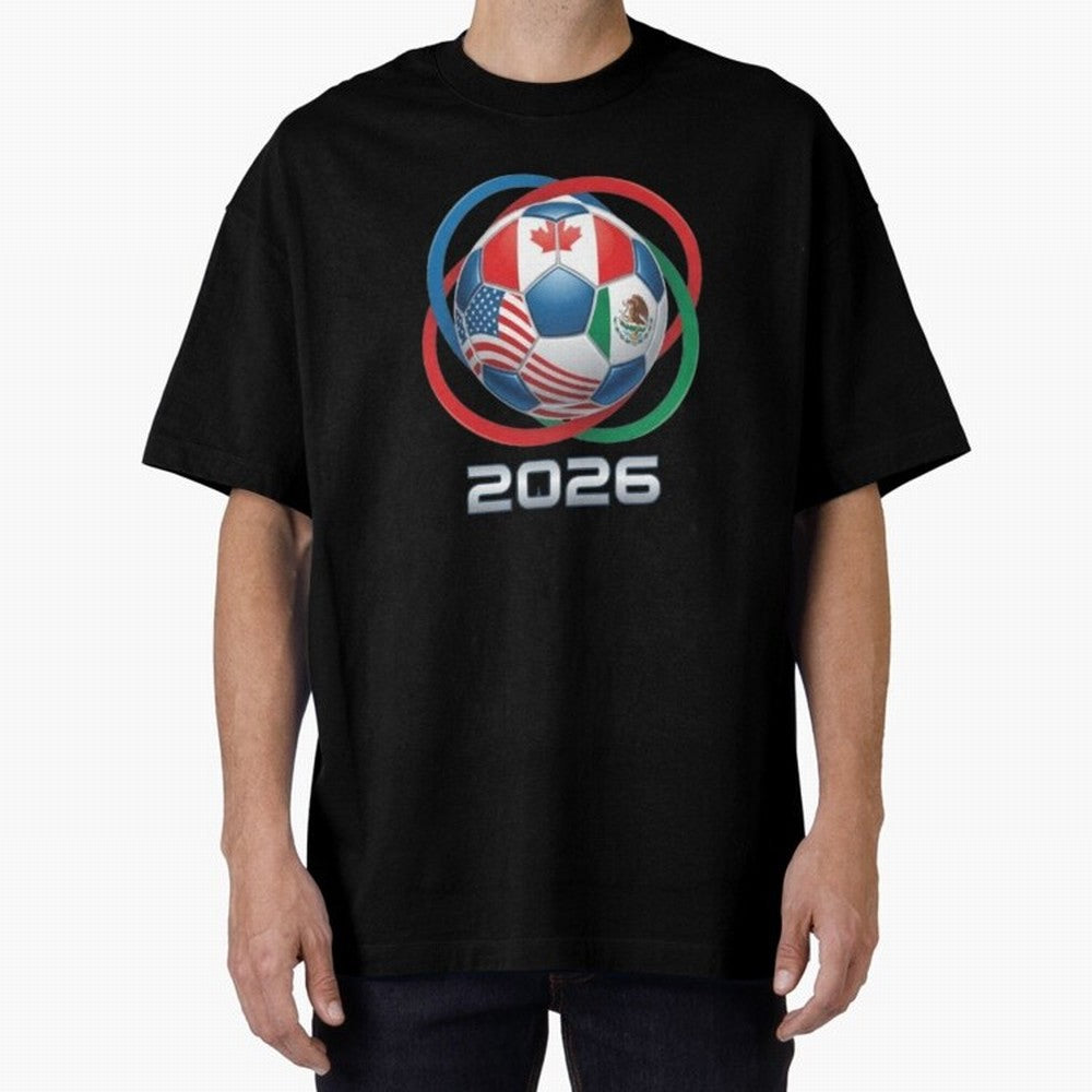 3D Realistic World Cup 2026 Soccer Ball with Rings Oversized T-Shirt Honor the Beautiful Game during Global Football Passion for FIFA World Cup 2026 Group Stage, Highlighting CR7 and Messi, Brazil, Champion Mindset, Group Stage Buzz, Knockout