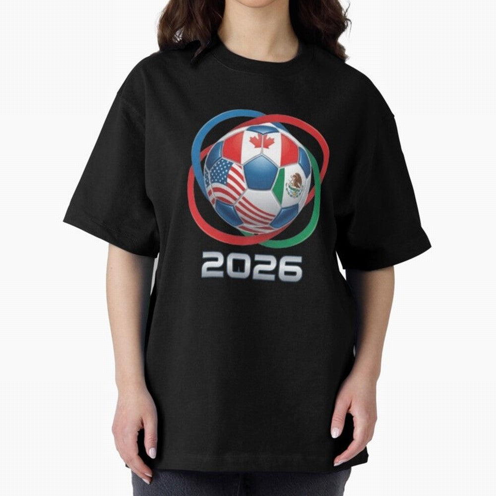 3D Realistic World Cup 2026 Soccer Ball with Rings Oversized T-Shirt Honor the Beautiful Game during Global Football Passion for FIFA World Cup 2026 Group Stage, Highlighting CR7 and Messi, Brazil, Champion Mindset, Group Stage Buzz, Knockout
