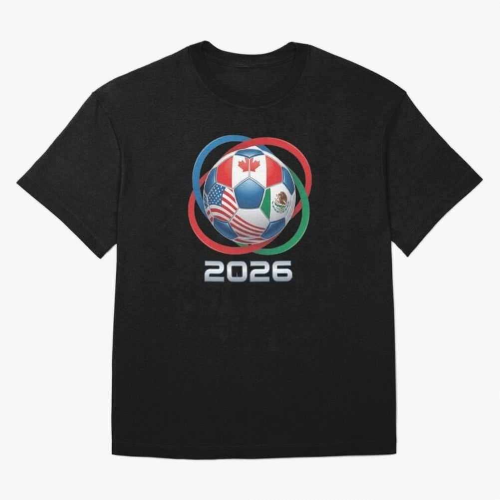 3D Realistic World Cup 2026 Soccer Ball with Rings Oversized T-Shirt Honor the Beautiful Game during Global Football Passion for FIFA World Cup 2026 Group Stage, Highlighting CR7 and Messi, Brazil, Champion Mindset, Group Stage Buzz, Knockout