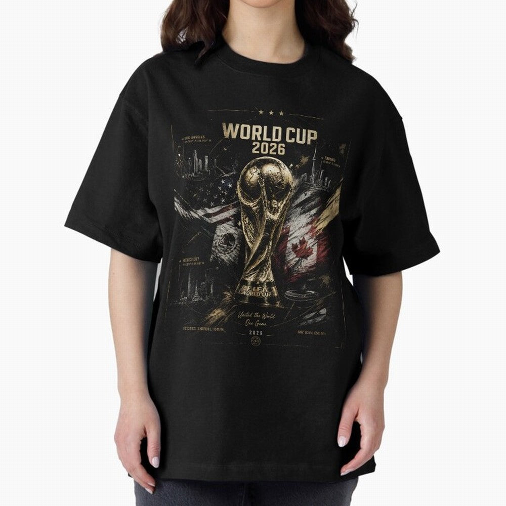 2026 FIFA World Cup Oversized T-Shirt Follow the Final Road of Global Football Passion for FIFA World Cup 2026 USA Canada Mexico, Driven by Cristiano Ronaldo, Haaland and CR7, Brazil, Vintage Soccer Flavor, Modern Football Stars, National Flags and